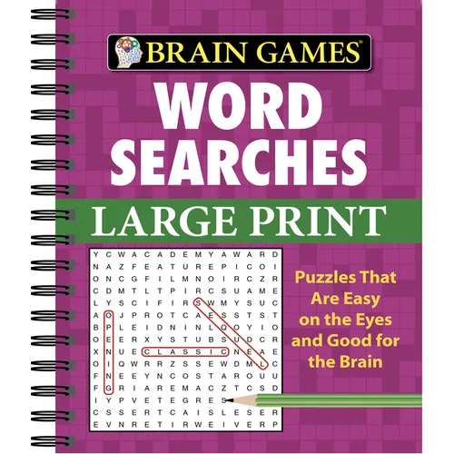 Brain Games - Word Searches - Large Print (Purple) - Spiral