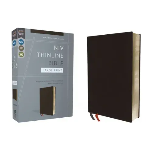 NIV, Thinline Bible, Large Print, Bonded Leather, Black, Red Letter Edition - Bonded Leather