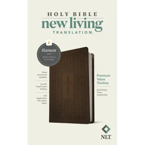 NLT Premium Value Thinline Bible, Filament Enabled (Leatherlike, Dark Brown Cross) - Imitation Leather