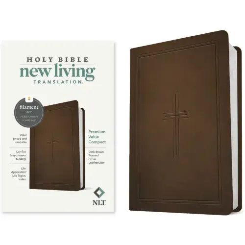 NLT Premium Value Compact Bible, Filament Enabled (Leatherlike, Dark Brown Framed Cross) - Imitation Leather