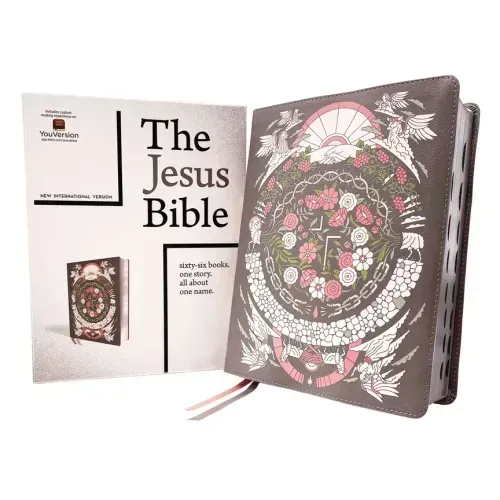 The Jesus Bible Artist Edition, Niv, (with Thumb Tabs to Help Locate the Books of the Bible), Leathersoft, Gray Floral, Thumb Indexed, Comfort Print - Imitation Leather