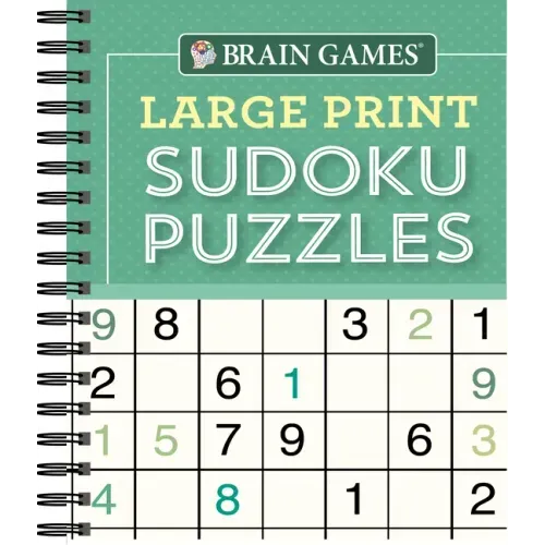 Brain Games - Large Print Sudoku Puzzles (Green) - Spiral