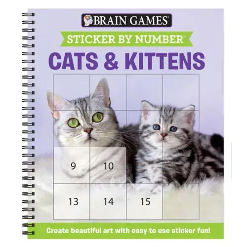 Brain Games - Sticker by Number: Cats & Kittens (Easy - Square Stickers): Create Beautiful Art with Easy to Use Sticker Fun! - Spiral