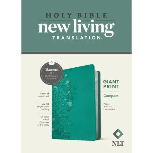 NLT Compact Giant Print Bible, Filament Enabled (Leatherlike, Peony Rich Teal, Red Letter) - Imitation Leather