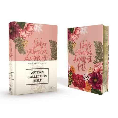 Niv, Artisan Collection Bible, Cloth Over Board, Pink Floral, Designed Edges Under Gilding, Red Letter Edition, Comfort Print - Hardcover