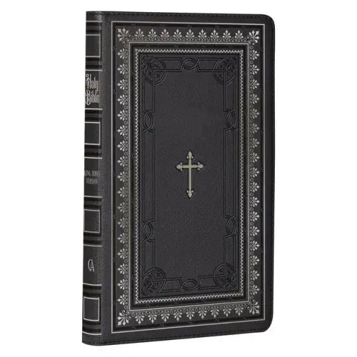 KJV Holy Bible Standard Size Faux Leather Red Letter Edition - Thumb Index & Ribbon Marker, King James Version, Black/Gold Cross - Leather