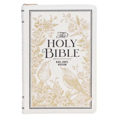 KJV Bible Thinline LP White and Gold W/Zipper - Leather