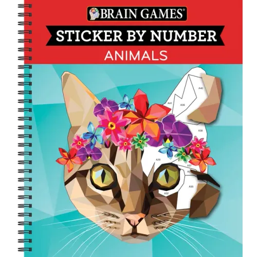 Brain Games - Sticker by Number: Animals (28 Images to Sticker) - Spiral