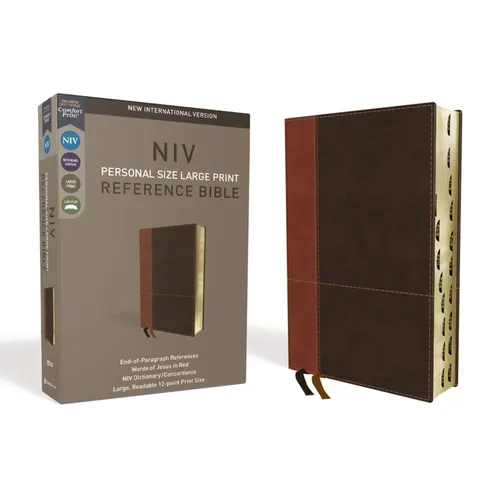 NIV, Personal Size Reference Bible, Large Print, Imitation Leather, Brown, Indexed, Red Letter Edition, Comfort Print - Imitation Leather