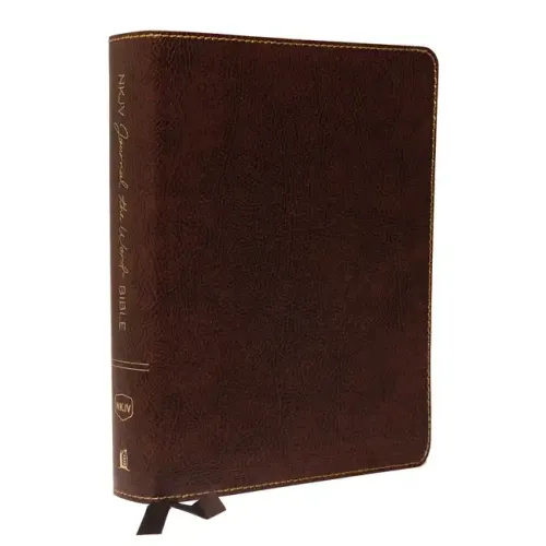 NKJV, Journal the Word Bible, Bonded Leather, Brown, Red Letter Edition, Comfort Print: Reflect, Journal, or Create Art Next to Your Favorite Verses - Bonded Leather