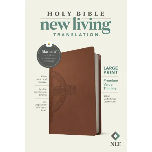 NLT Large Print Premium Value Thinline Bible, Filament Enabled (Leatherlike, Brown Celtic Cross) - Imitation Leather