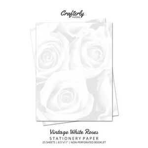 Vintage White Roses Stationery Paper: Cute Letter Writing Paper for Home, Office, 25 Count, Floral Print - Paperback