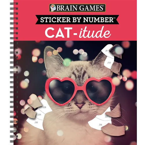Brain Games - Sticker by Number: Cat-Itude (25 Images to Sticker) - Spiral
