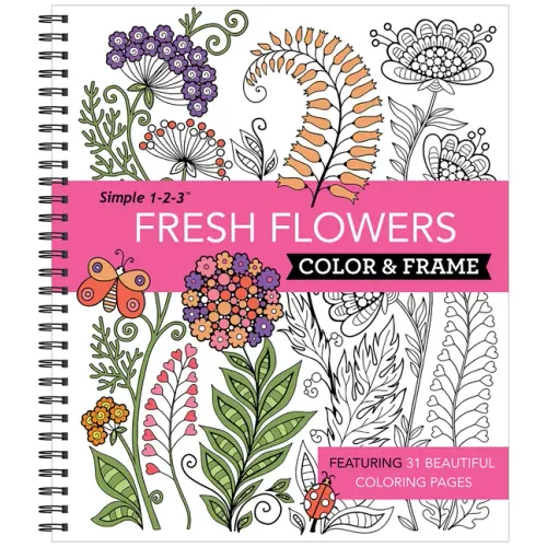 Color & Frame - Fresh Flowers (Adult Coloring Book) - Spiral