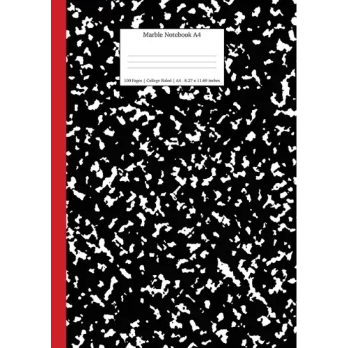 Marble Notebook A4: Black and Red Spine College Ruled Journal - Paperback