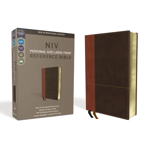 NIV, Personal Size Reference Bible, Large Print, Imitation Leather, Brown, Red Letter Edition, Comfort Print - Imitation Leather