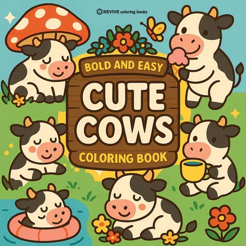 Bold & Easy Cute Cows Coloring Book: Cute & Fun Stress Relief Coloring - Paperback
