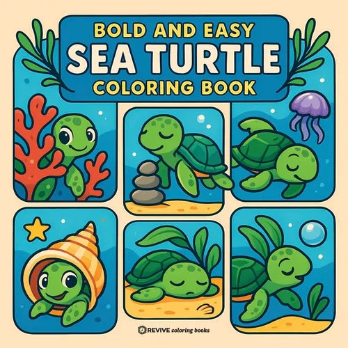 Bold & Easy Sea Turtle Coloring Book: Cute & Fun Stress Relief Coloring - Paperback