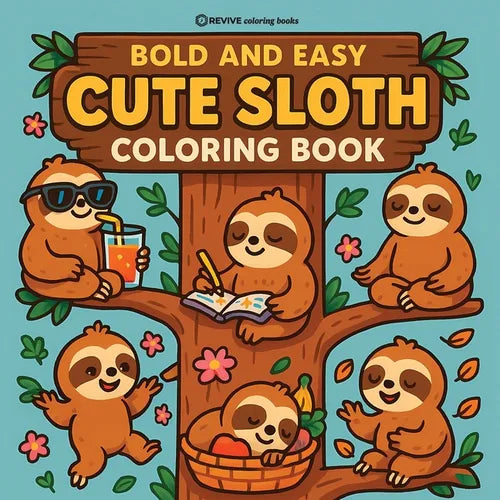 Bold & Easy Cute Sloth Coloring Book: Fun & Relaxing Stress Relief Coloring - Paperback