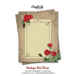 Vintage Red Roses Stationery Paper: Antique Letter Writing Paper for Home, Office, 25 Sheets (Border Paper Design) - Paperback