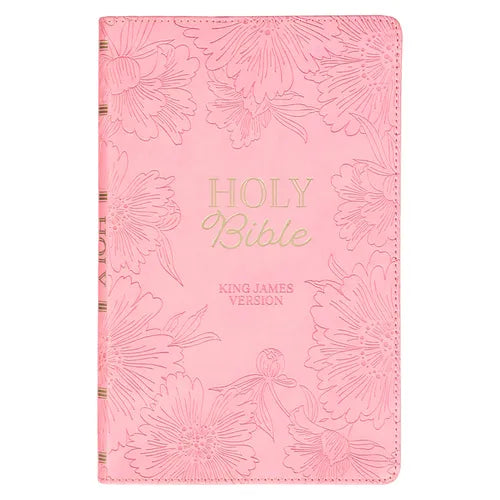KJV Holy Bible, Gift Edition King James Version, Faux Leather Flexible Cover, Light Pink Floral - Leather