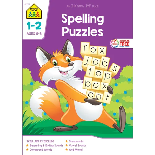 School Zone Spelling Puzzles Grades 1-2 Workbook - Paperback