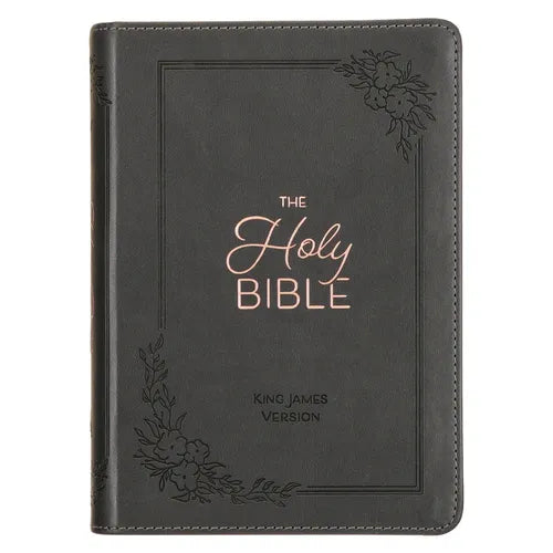 KJV Holy Bible, Compact Large Print Faux Leather Red Letter Edition - Ribbon Marker, King James Version, Gray - Leather