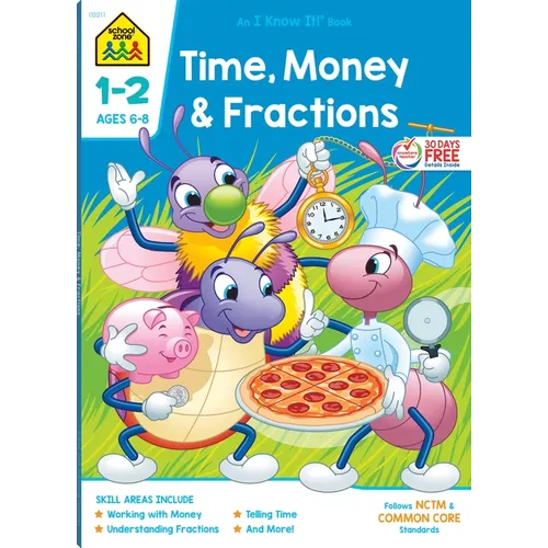 School Zone Time, Money & Fractions Grades 1-2 Workbook - Paperback