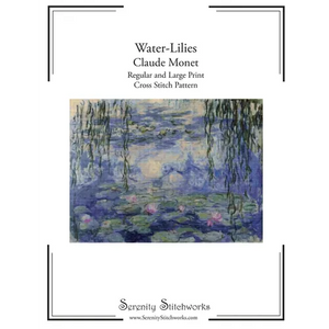 Water-Lilies Cross Stitch Pattern - Claude Monet: Regular and Large Print Cross Stitch Pattern - Paperback