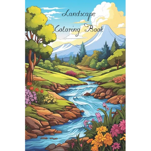 Lanscape Coloring Book for Adults with fields, mountains, ocean, flowers, forests and cozy houses - Paperback