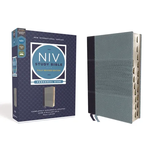 NIV Study Bible, Fully Revised Edition, Personal Size, Leathersoft, Navy/Blue, Red Letter, Thumb Indexed, Comfort Print