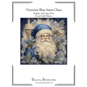 Victorian Blue Santa Claus Cross Stitch Pattern: Regular and Large Print Chart - Paperback