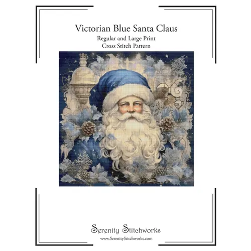 Victorian Blue Santa Claus Cross Stitch Pattern: Regular and Large Print Chart - Paperback