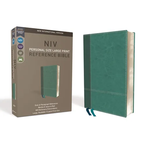 NIV, Personal Size Reference Bible, Large Print, Imitation Leather, Blue, Red Letter Edition, Comfort Print - Imitation Leather