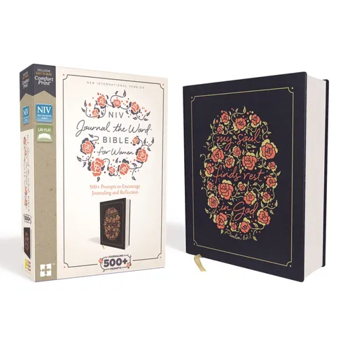 NIV, Journal the Word Bible for Women, Cloth Over Board, Navy, Red Letter Edition, Comfort Print: 500+ Prompts to Encourage Journaling and Reflection - Hardcover