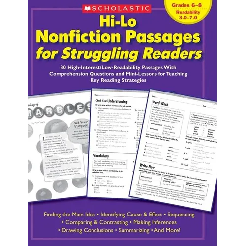 Hi-Lo Nonfiction Passages for Struggling Readers: Grades 6-8: 80 High-Interest/Low-Readability Passages with Comprehension Questions and Mini-Lessons - Paperback