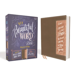 Niv, Beautiful Word Bible, Updated Edition, Peel/Stick Bible Tabs, Leathersoft, Brown/Pink, Red Letter, Comfort Print: 600+ Full-Color Illustrated Ver - Imitation Leather