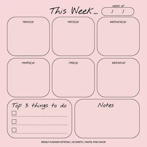Weekly Planner Notepad: Pastel Pink Color, To Do List, Daily Agenda, Organizer, Desk Pad, 50 Sheets - Paperback