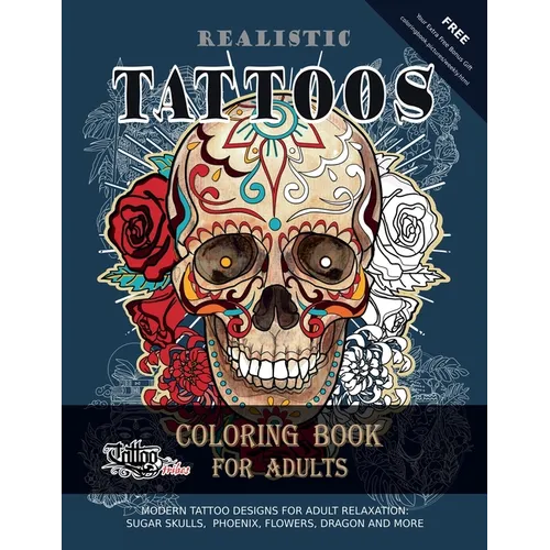 Realistic Tattoos Coloring Book for Adults - Paperback