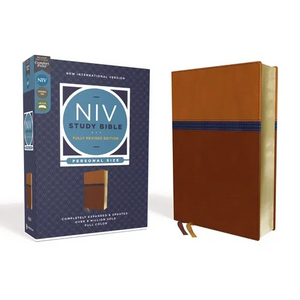 NIV Study Bible, Fully Revised Edition, Personal Size, Leathersoft, Brown/Blue, Red Letter, Comfort Print - Imitation Leather